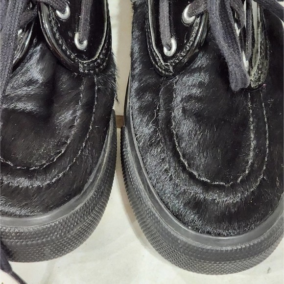 Sperry Top Sider black fur and patent leather deck shoes sneakers size 7 - Picture 7 of 8